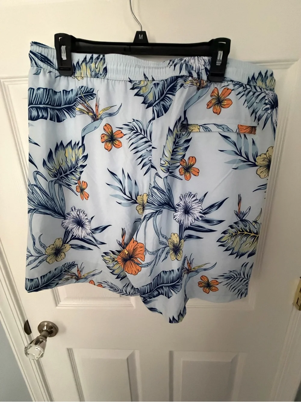 Maamgio Light Blue Tropical Floral Swim Board Shorts with Orange Accents